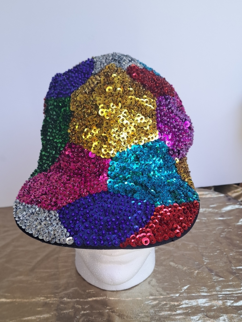 KENAR Multi Colored Allover Sequined hat Geometric Stained .